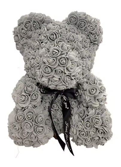 Rose Teddy Bear Gift, Gray