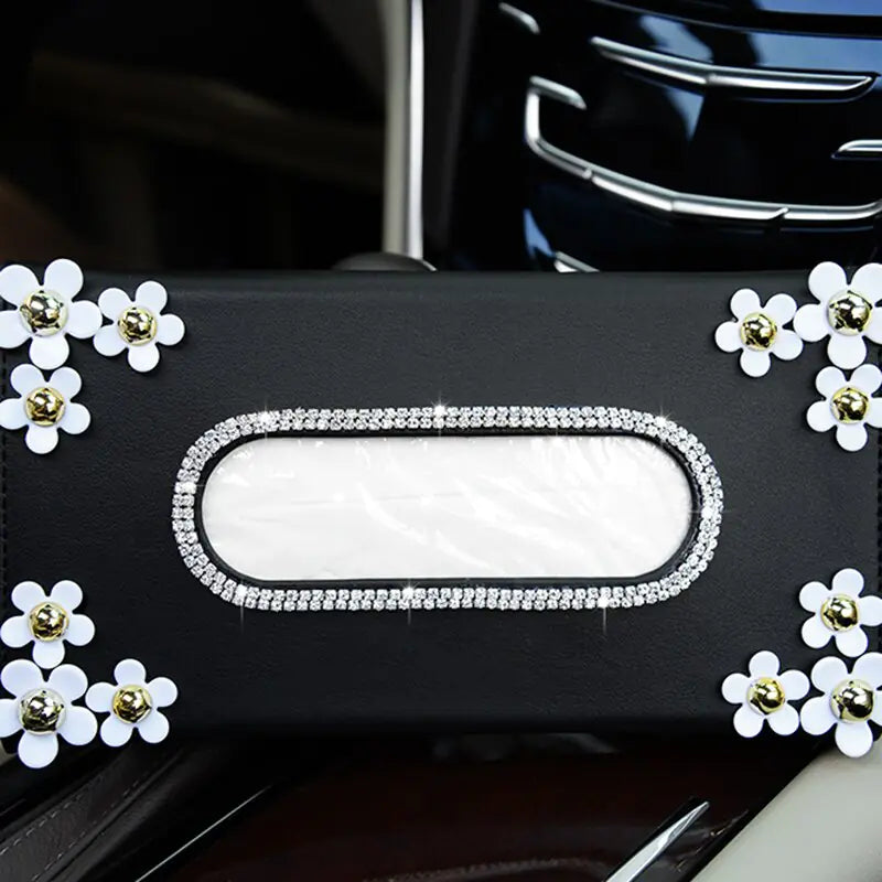 Car Crystal Tissue Box with Chrysanthemum Crystal – Elegant Visor Tissue Holder