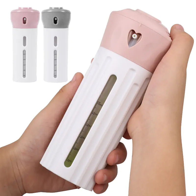 person holding the peach Travel Toiletry Dispenser