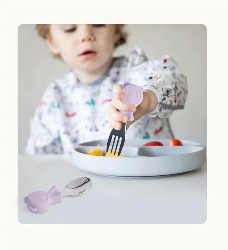 Kids Stainless Steel Utensils, baby using a fork