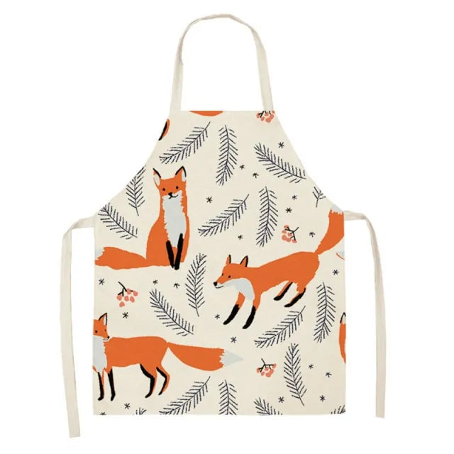 Leaves & Fox Pattern Cooking Apron - Stylish, Comfortable, and Practical