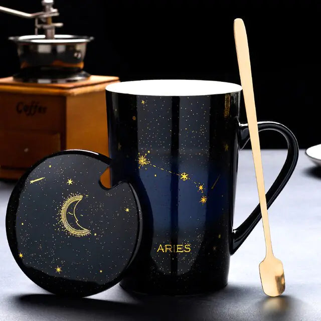 12 Constellations Ceramic Mug with Spoon – Zodiac-Inspired Cosmic Charm