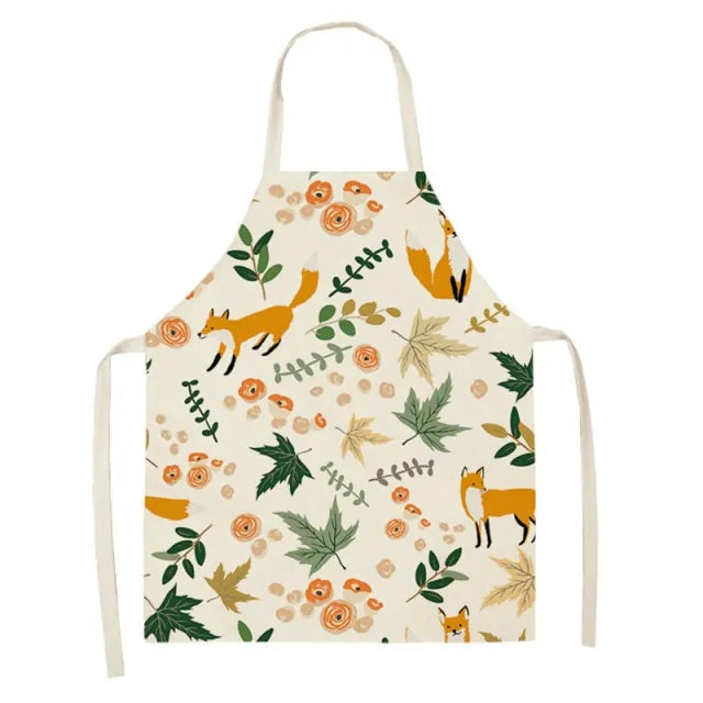 Leaves & Fox Pattern Cooking Apron - Stylish, Comfortable, and Practical