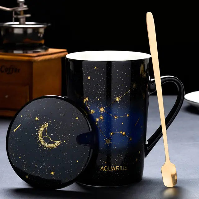 12 Constellations Ceramic Mug with Spoon – Zodiac-Inspired Cosmic Charm