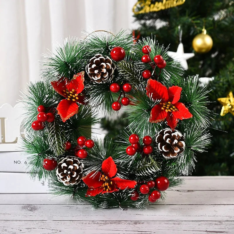Festive Christmas Wreath Door Garlands with Glittering Ornaments and Pinecones