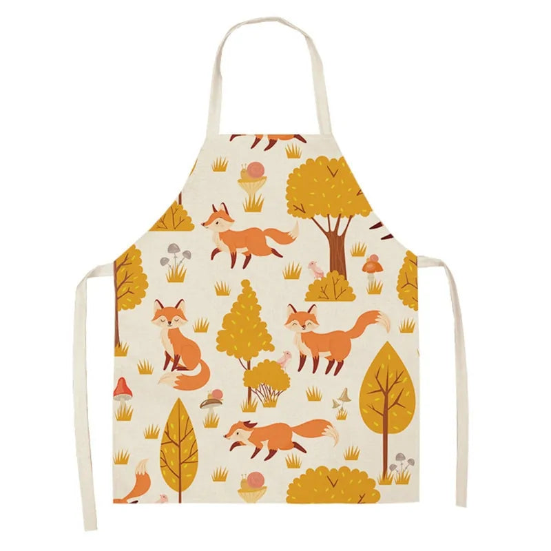 Leaves & Fox Pattern Cooking Apron - Stylish, Comfortable, and Practical