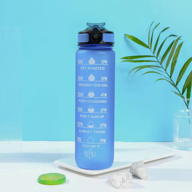 Portable Reusable Plastic Water Bottle with Time Stamps – Eco-Friendly & Convenient
