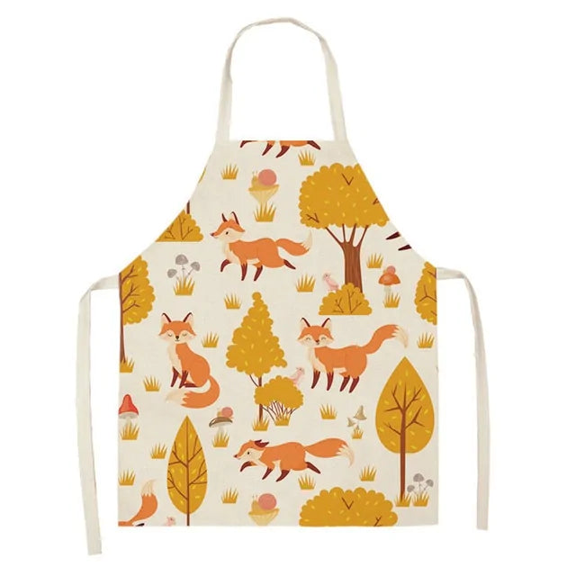 Leaves & Fox Pattern Cooking Apron - Stylish, Comfortable, and Practical