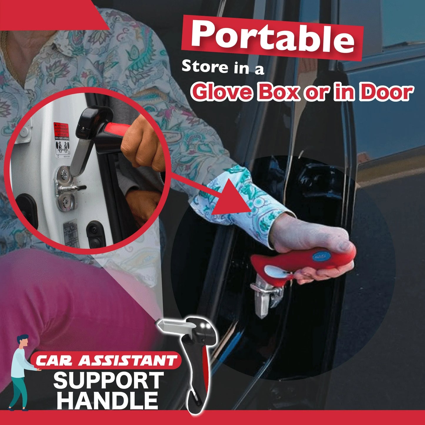 Car Door Handle Assist Bar – Easy Access Support with Window Breaker & LED Flashlight