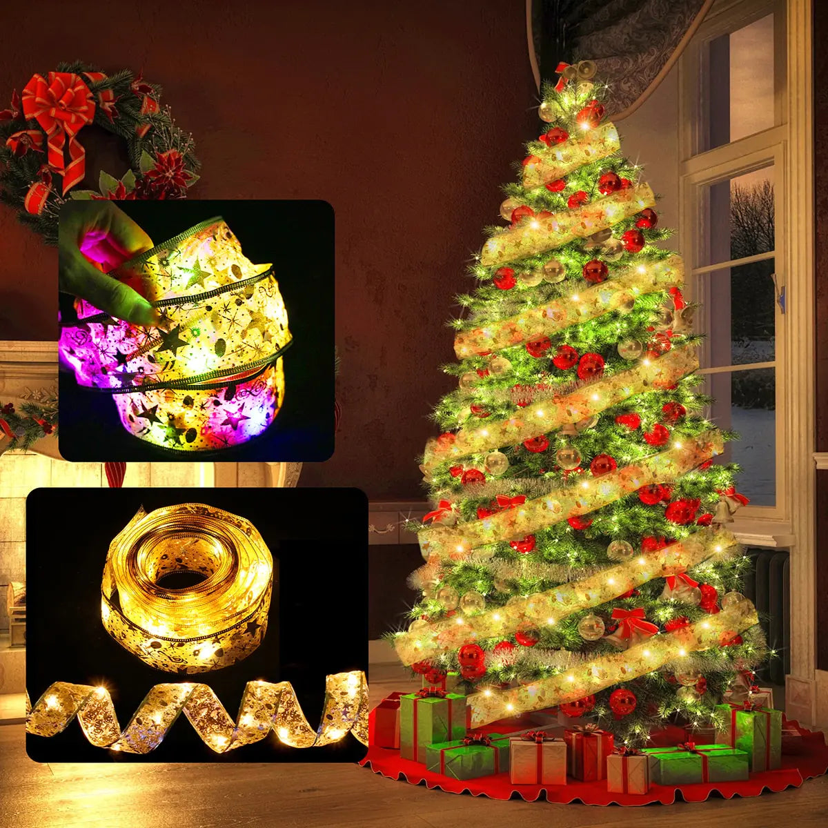 Ribbon Bows with Lights – Gold & Silver Christmas Home Decor