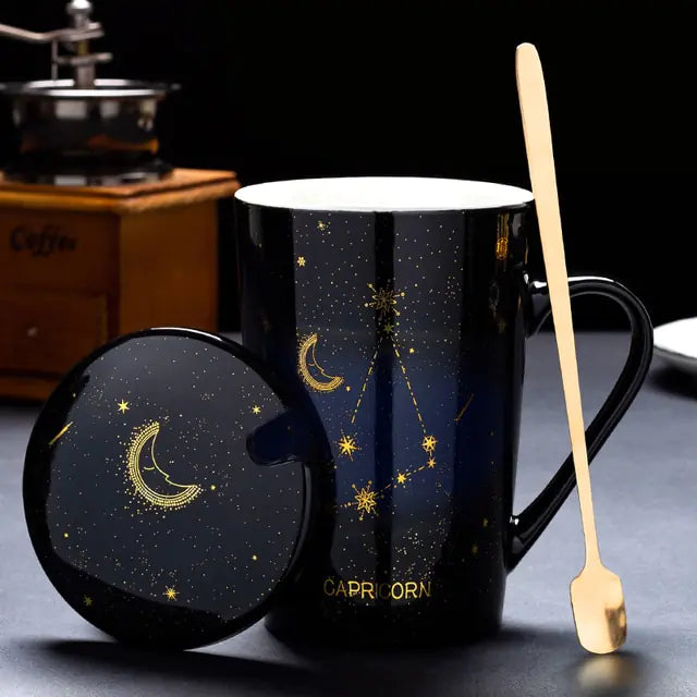 12 Constellations Ceramic Mug with Spoon – Zodiac-Inspired Cosmic Charm