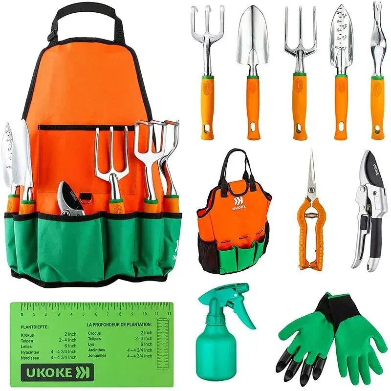 Heavy Duty Gardening Tool Set with Non-Slip Grips & Storage Tote