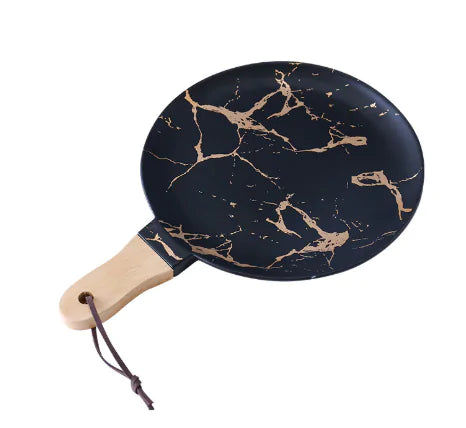 European Ceramic Party Tableware Set – Elegant Black & White Plates with Golden Accents