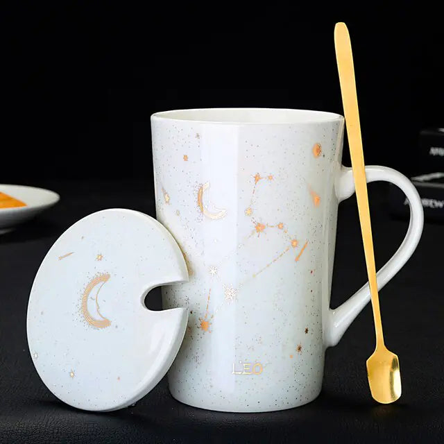 12 Constellations Ceramic Mug with Spoon – Zodiac-Inspired Cosmic Charm
