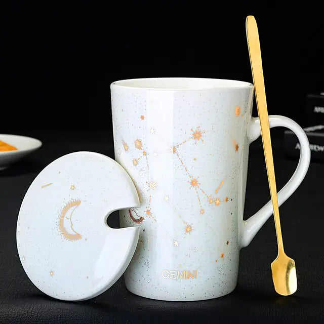 12 Constellations Ceramic Mug with Spoon – Zodiac-Inspired Cosmic Charm