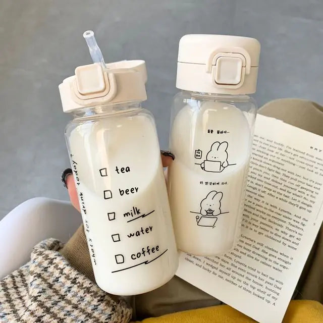 WhimsySip Cartoon Water Bottle with Straw – Cute Leak-proof Drinkware for Milk, Coffee, Tea