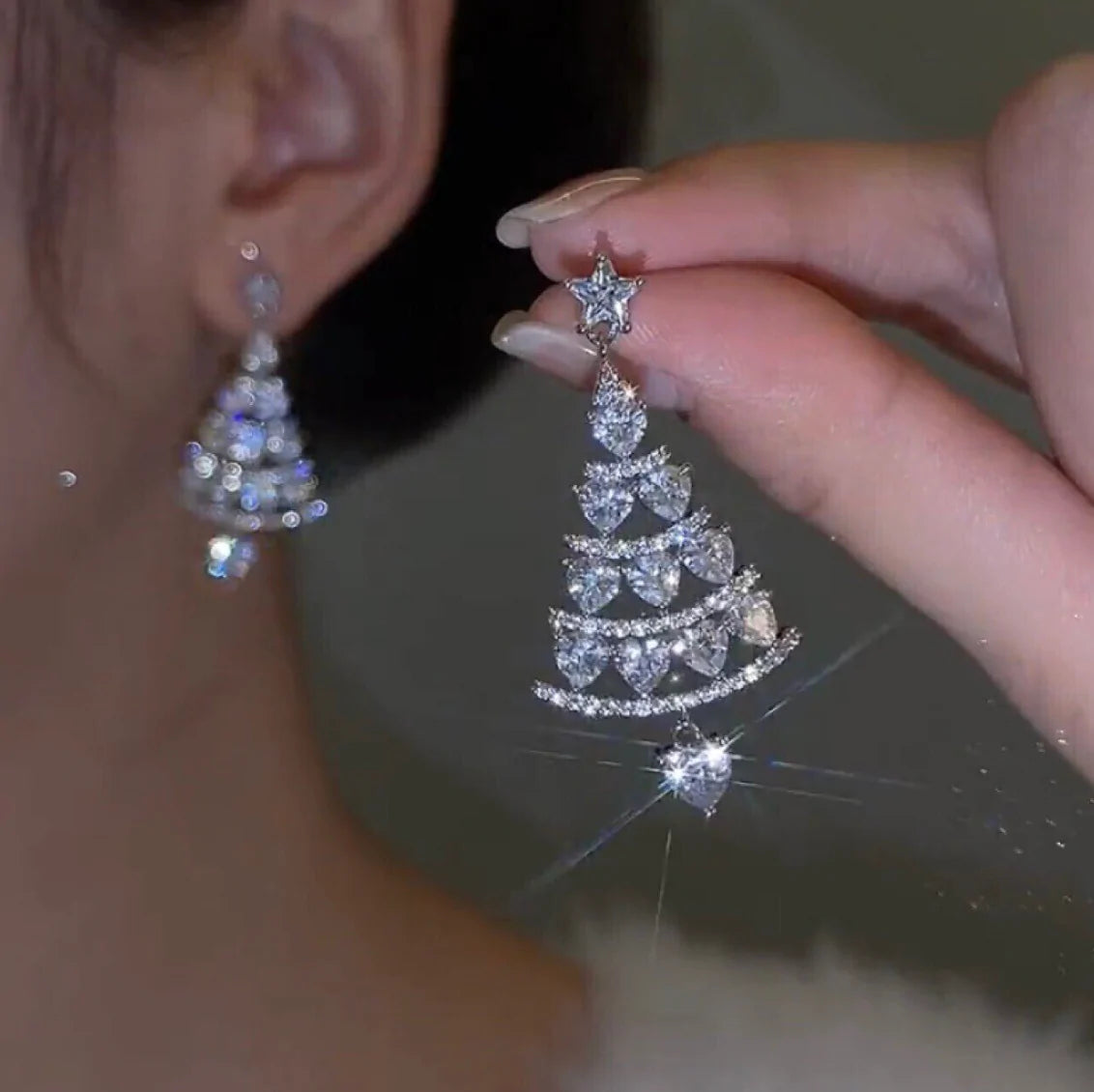 Christmas Tree Earrings Sparkling Holiday Jewelry Gift