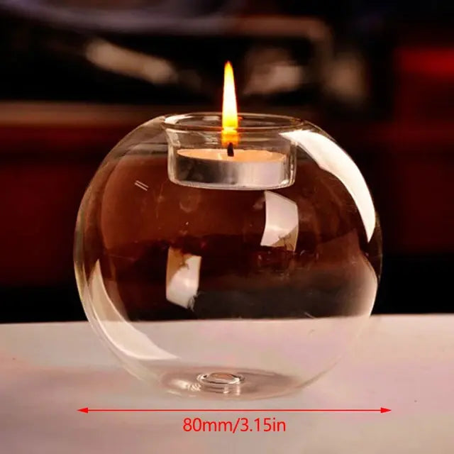Transparent Glass Round Tea Candle Holder - Fish Bowl Design