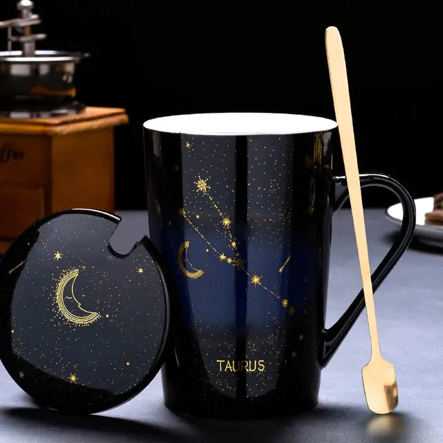 12 Constellations Ceramic Mug with Spoon – Zodiac-Inspired Cosmic Charm