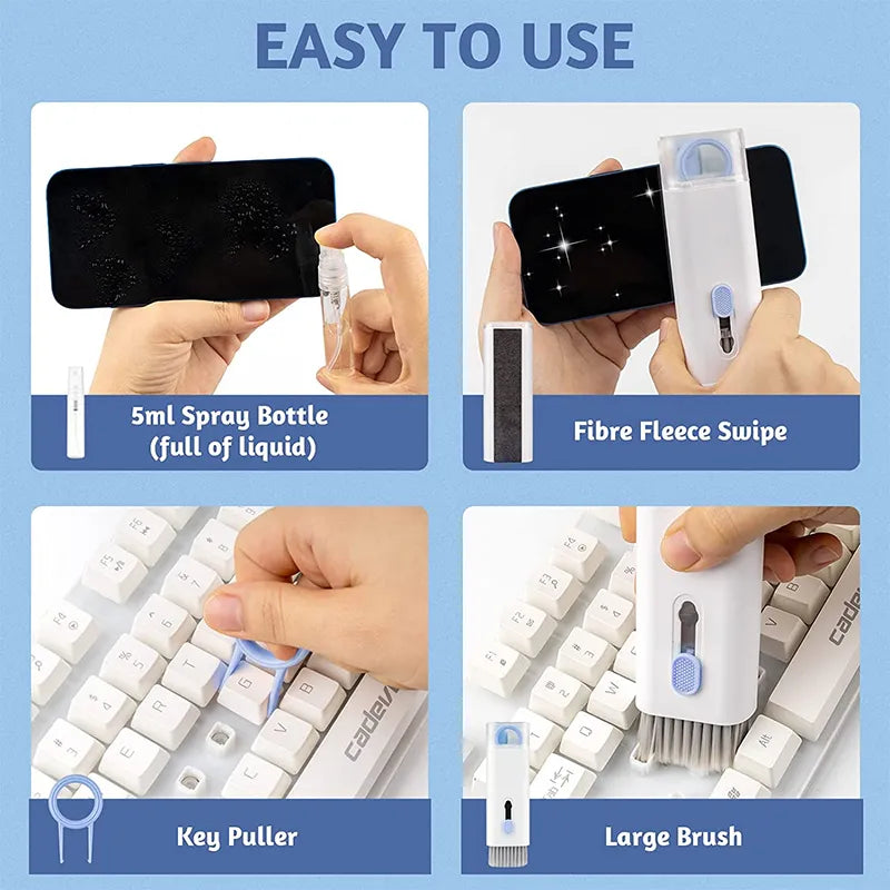 7-in-1 Keyboard Cleaning Kit for Devices – Includes Brush, Keycap Puller, Screen Cleaner & More