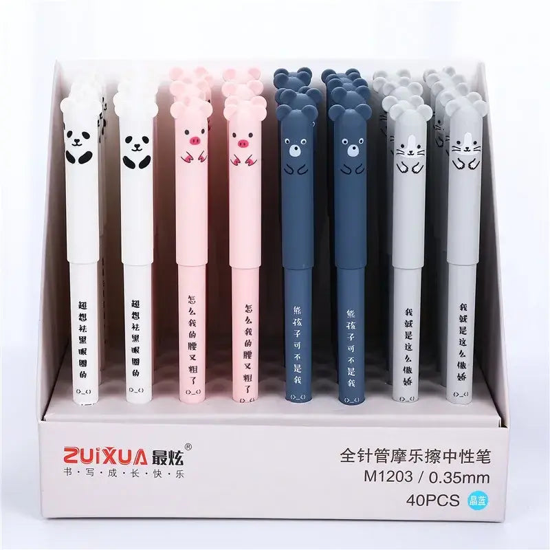 Kawaii Animal Erasable Gel Pen Set – Cute Office Stationery for Writing & Doodling