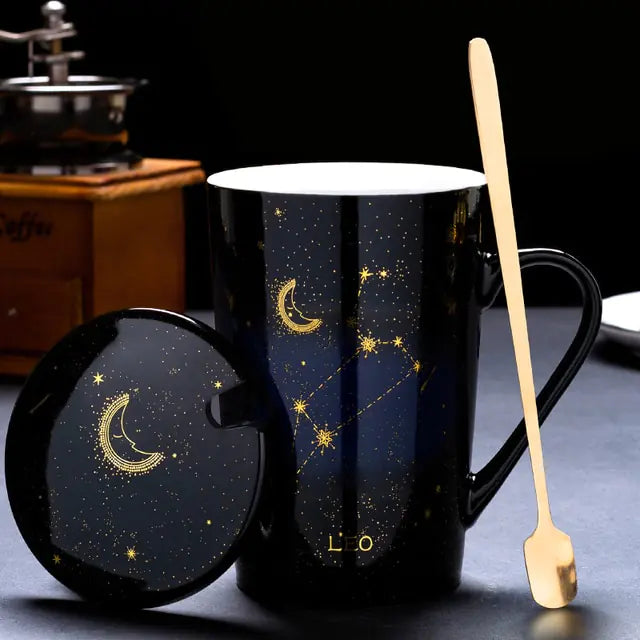 12 Constellations Ceramic Mug with Spoon – Zodiac-Inspired Cosmic Charm