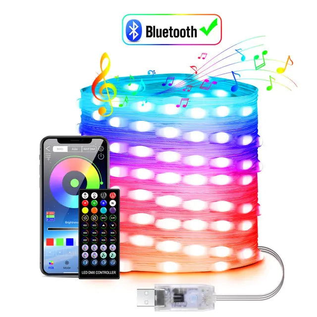 Smart LED String Christmas Decoration Lights - Waterproof Holiday Lights with Remote Control