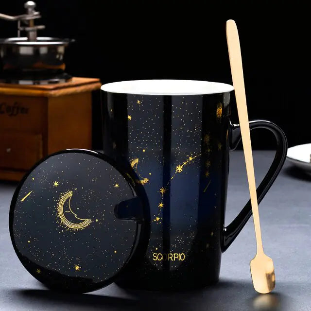 12 Constellations Ceramic Mug with Spoon – Zodiac-Inspired Cosmic Charm
