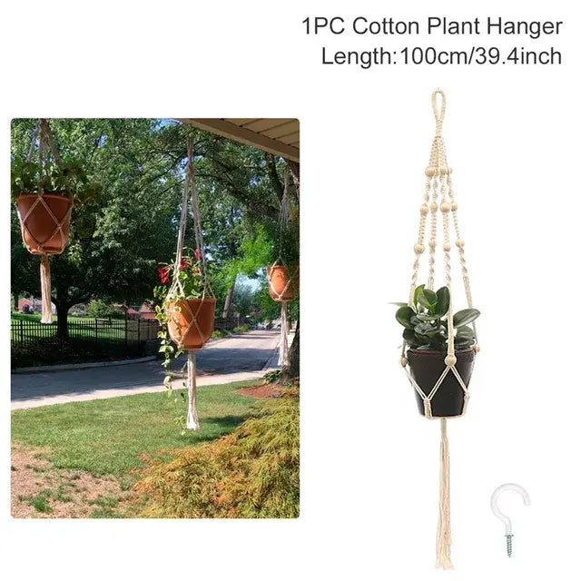 Planta colgante hecha a mano en macramé