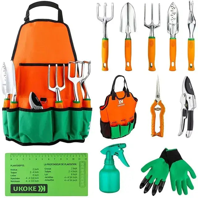 Heavy Duty Gardening Tool Set with Non-Slip Grips & Storage Tote