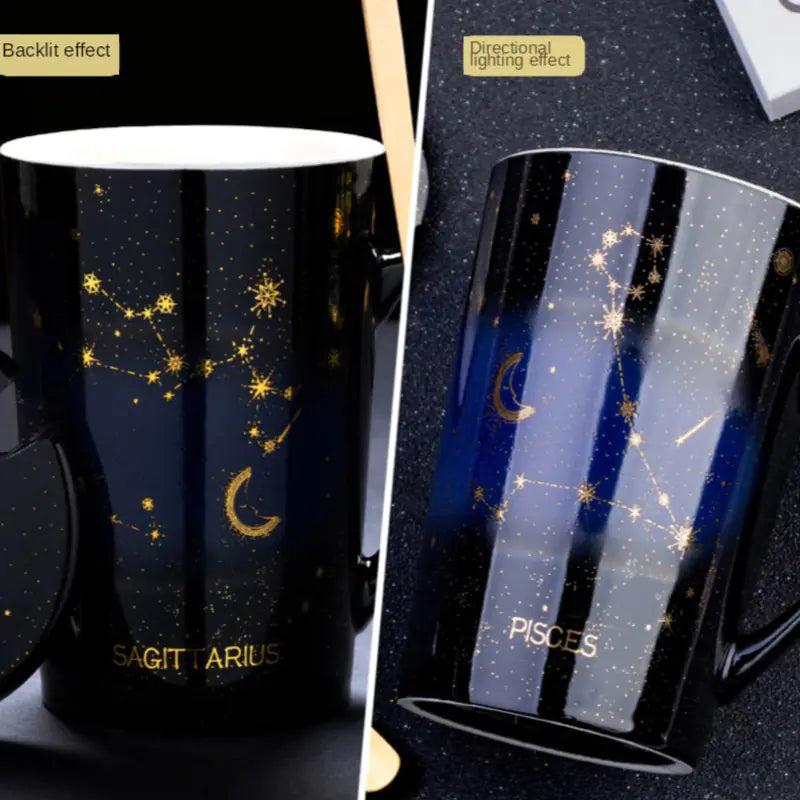 12 Constellations Ceramic Mug with Spoon – Zodiac-Inspired Cosmic Charm