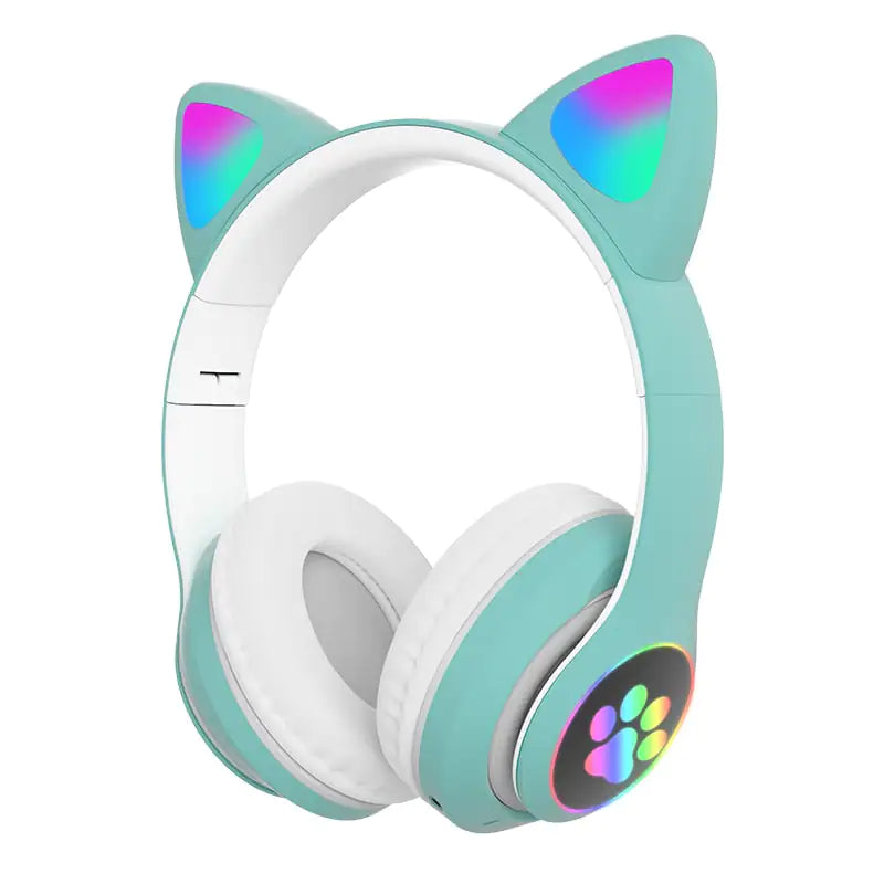 LED Cat Ear Headphones, blue with paw print