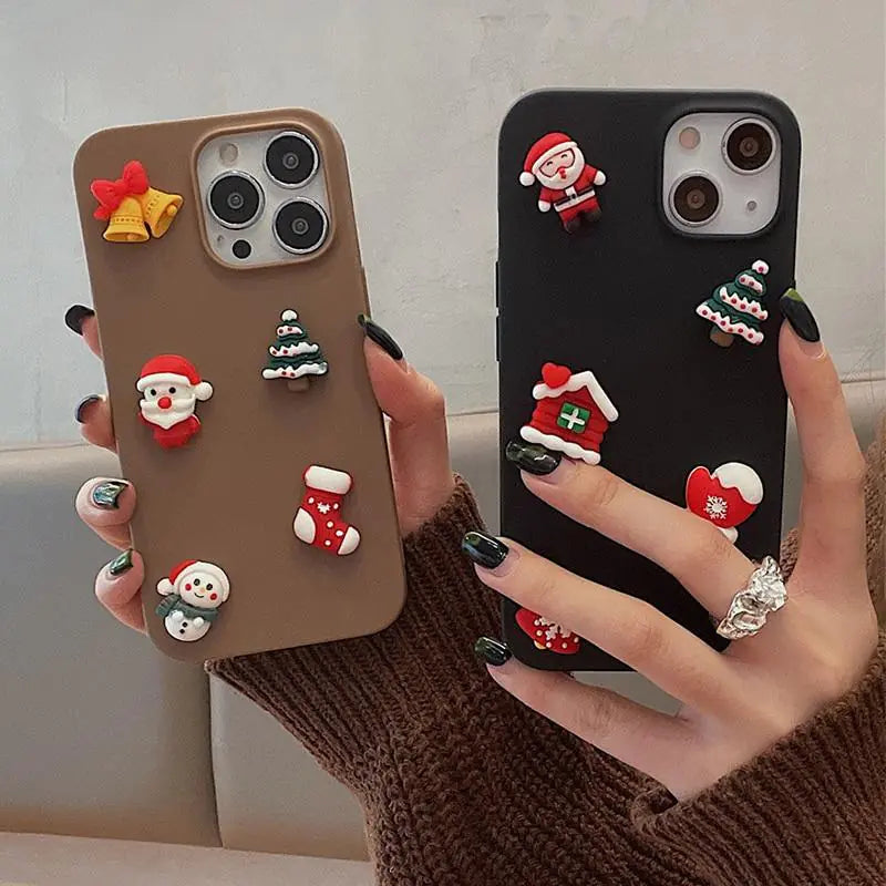 3D Christmas Case - Festive Holiday Phone Case with Santa, Mittens, Jingle Bells, and Snowy Trees