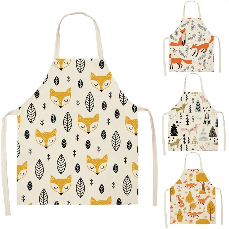Leaves & Fox Pattern Cooking Apron - Stylish, Comfortable, and Practical