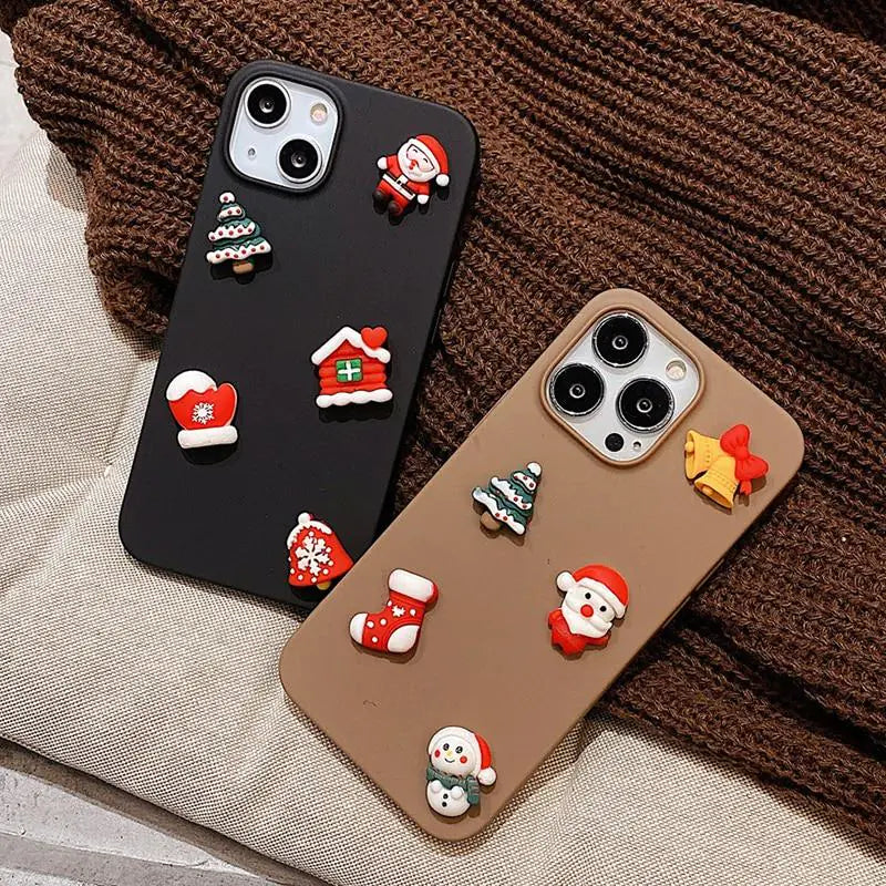 3D Christmas Case - Festive Holiday Phone Case with Santa, Mittens, Jingle Bells, and Snowy Trees