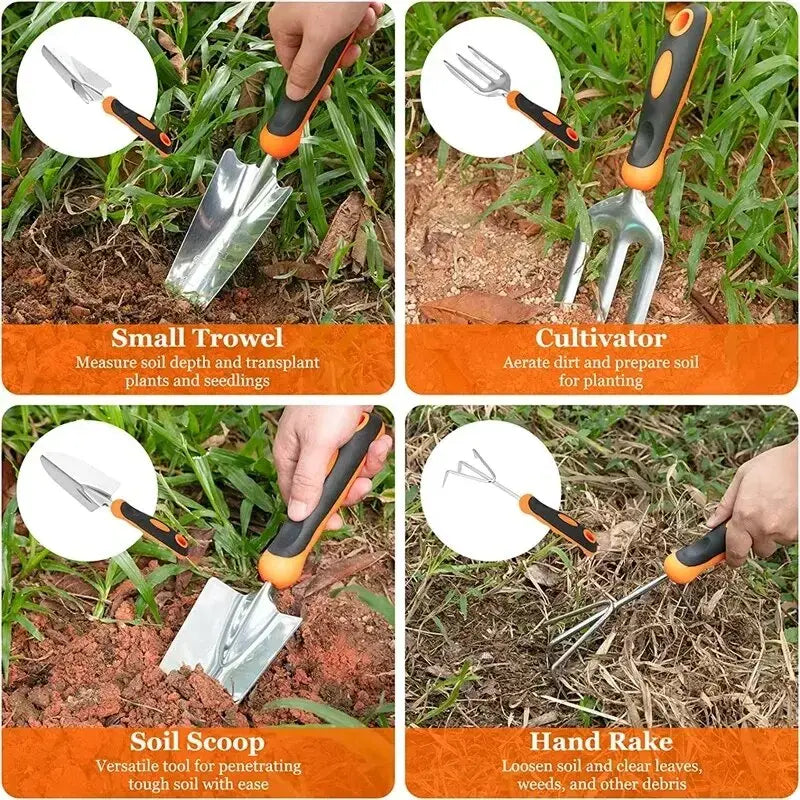 Heavy Duty Gardening Tool Set with Non-Slip Grips & Storage Tote