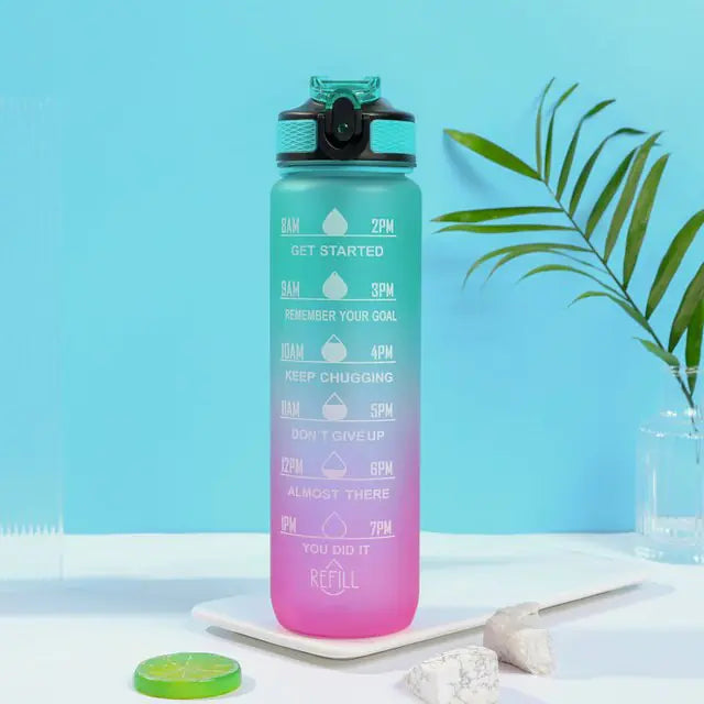 Portable Reusable Plastic Water Bottle with Time Stamps – Eco-Friendly & Convenient