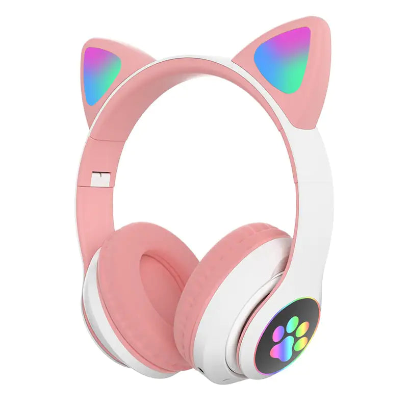 LED Cat Ear Headphones, pink with paw print