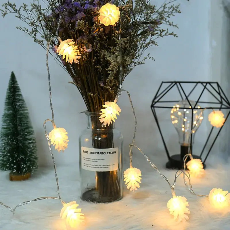 Home Decor LED Warm & Multicolor Pinecone Lamp String Lights - Nature-Inspired Ambiance