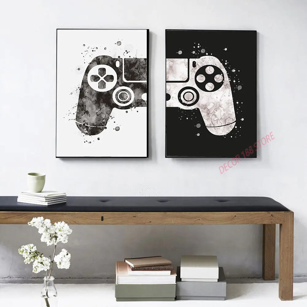 Black and White Video Game Prints - Stylish Posters for Teen Boy Bedrooms