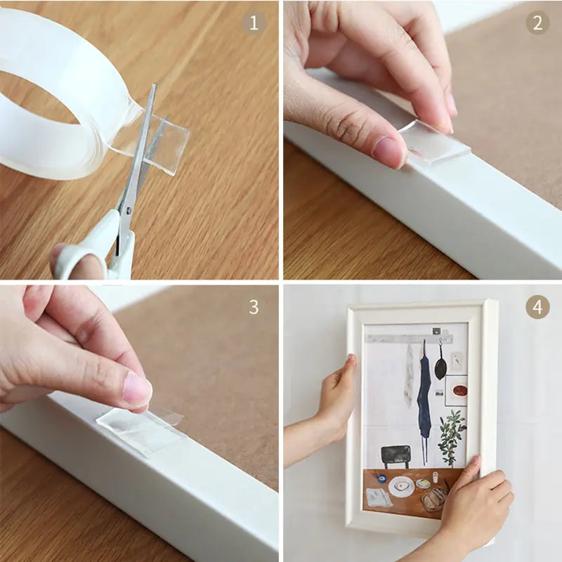Nano Double Sided Tape, steps to use when hanging a picture