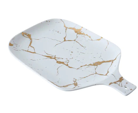 European Ceramic Party Tableware Set – Elegant Black & White Plates with Golden Accents