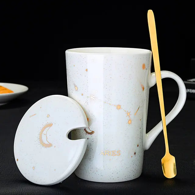 12 Constellations Ceramic Mug with Spoon – Zodiac-Inspired Cosmic Charm
