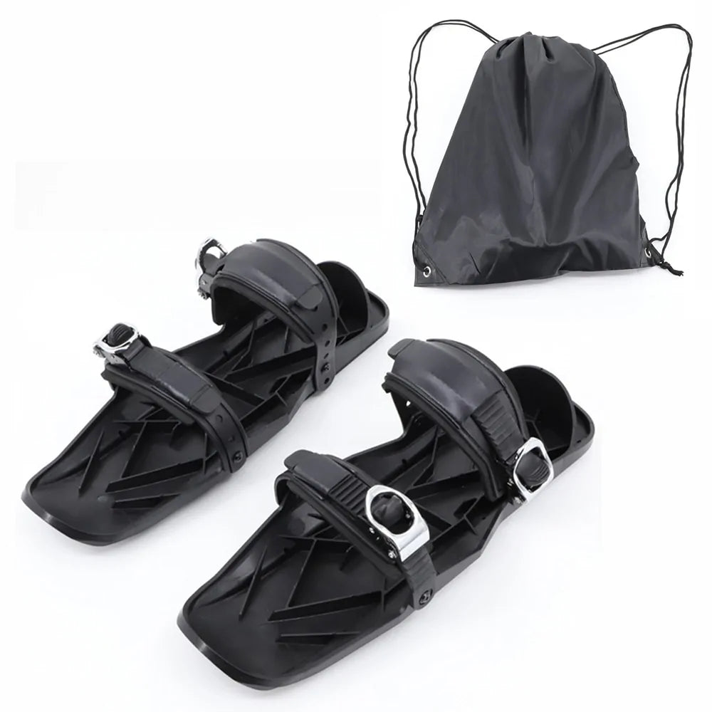 Black Mini Ski Skates Snow Shoes – Portable Adjustable Bindings