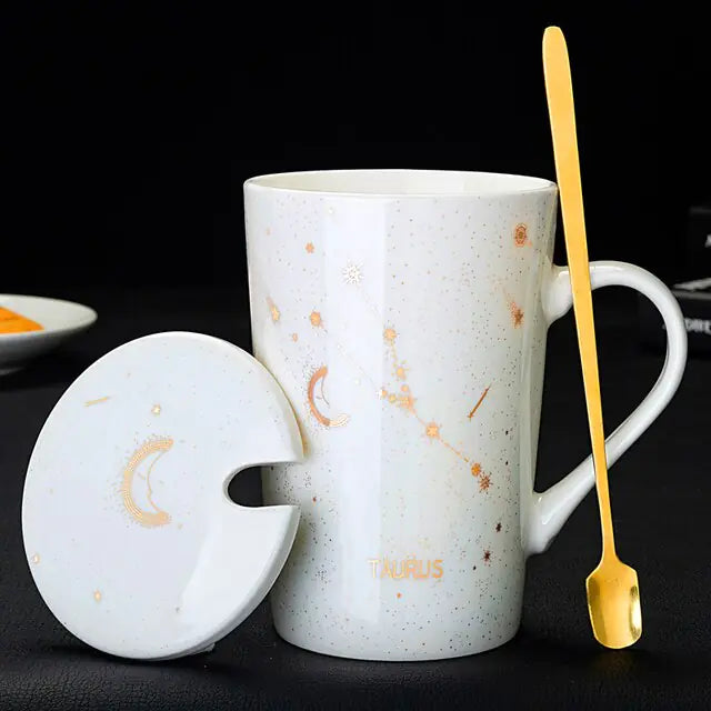 12 Constellations Ceramic Mug with Spoon – Zodiac-Inspired Cosmic Charm