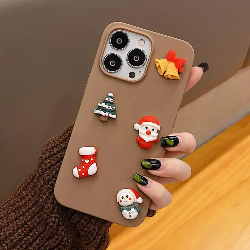 3D Christmas Case - Festive Holiday Phone Case with Santa, Mittens, Jingle Bells, and Snowy Trees