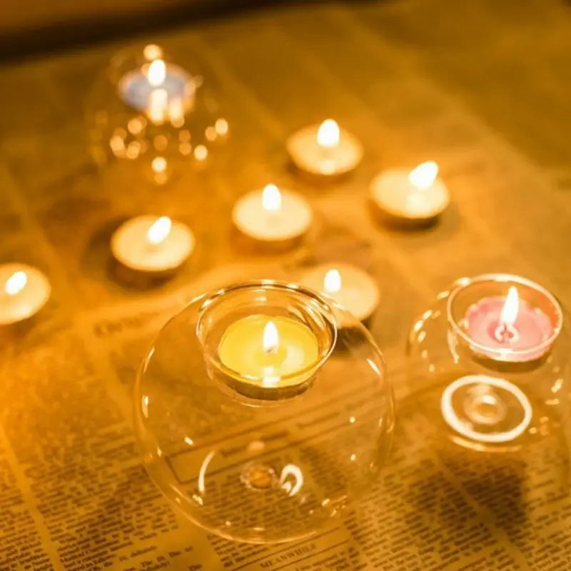 Transparent Glass Round Tea Candle Holder - Fish Bowl Design