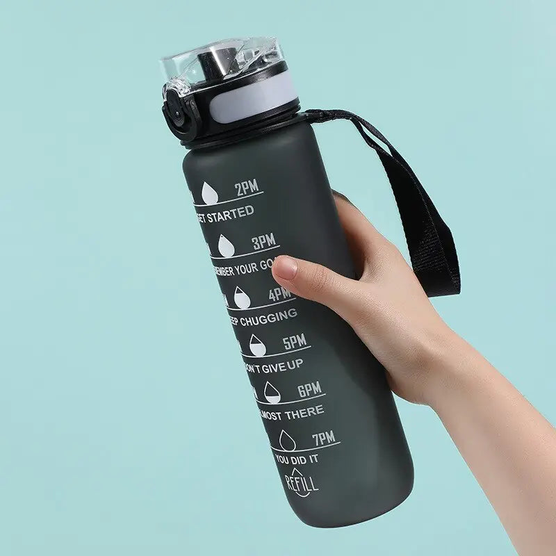 Portable Reusable Plastic Water Bottle with Time Stamps – Eco-Friendly & Convenient