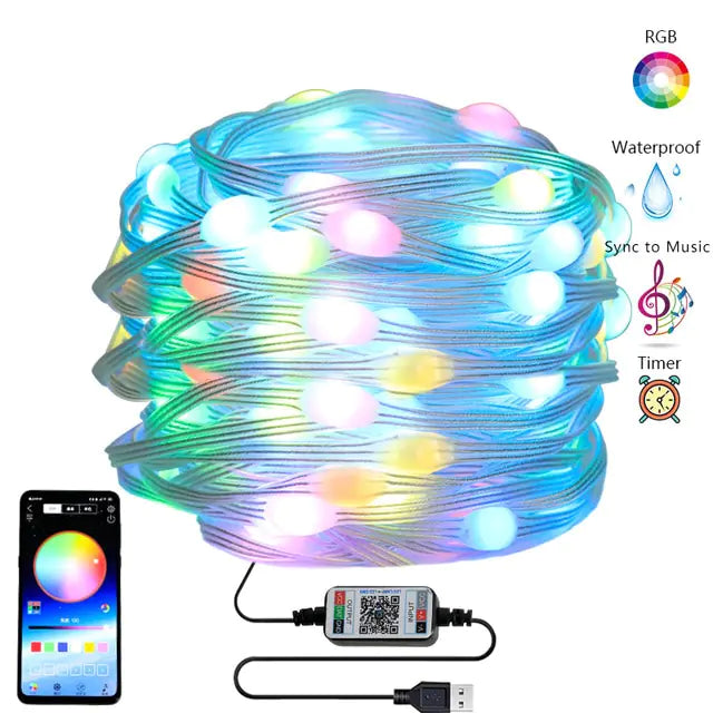 Smart LED String Christmas Decoration Lights - Waterproof Holiday Lights with Remote Control