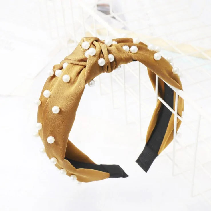 Elegant Pearl Headbands, yellow
